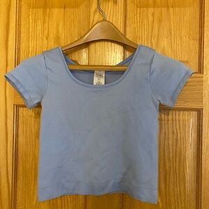 Light Blue Ribbed Short Sleeve Top